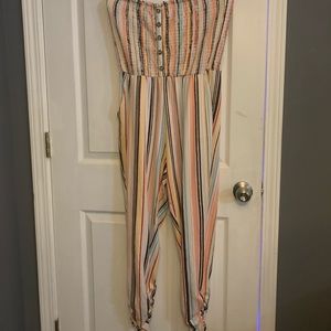 Strapless vertical rainbow striped romper